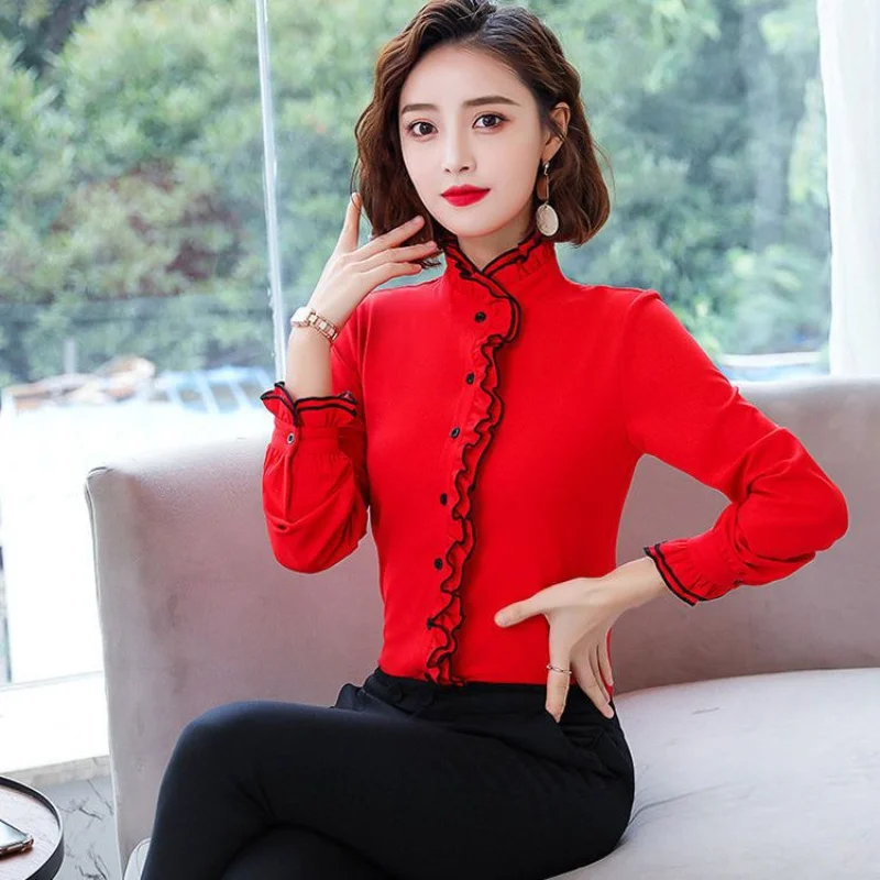 Fashion Pleated All-match Blouse Spring Autumn New Long Sleeve Solid Color Office Youth Shirt Tops Vintage Elegant Women Clothes