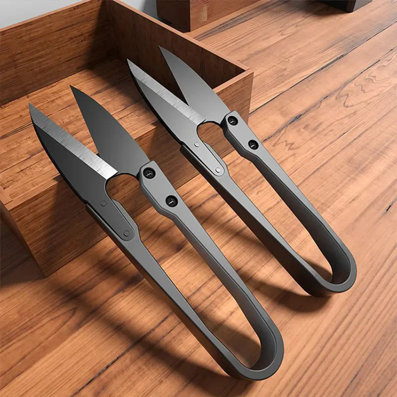 

1/2pcs Stainless Steel U-shaped Elastic Scissors Black Carbon Steel Clothing Needle Thread Sewing Scissors