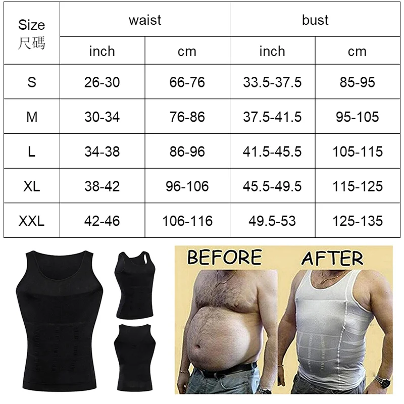 Mens Slimming Body Shaper Waist Trainer Vest Chest Compression Shirt Abs Abdomen Trimmer Undershirt Tummy Control Shapewear Tops