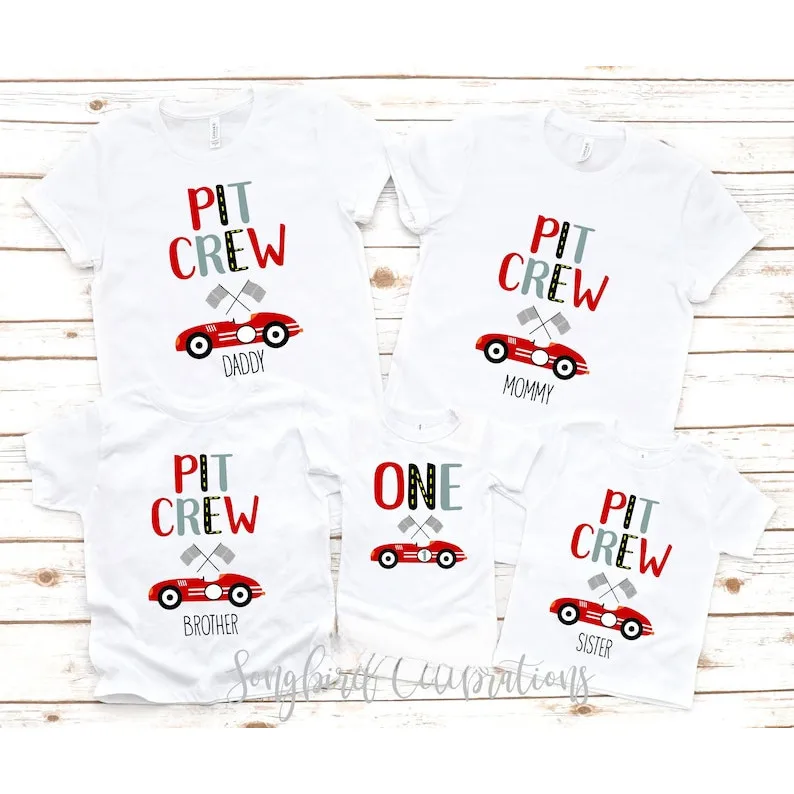 Pit Crew Family of the Birthday BOY Shirts 1st BOY T-shirt First Birthday Race Car Matching Family Racing Birthday Party Clothes