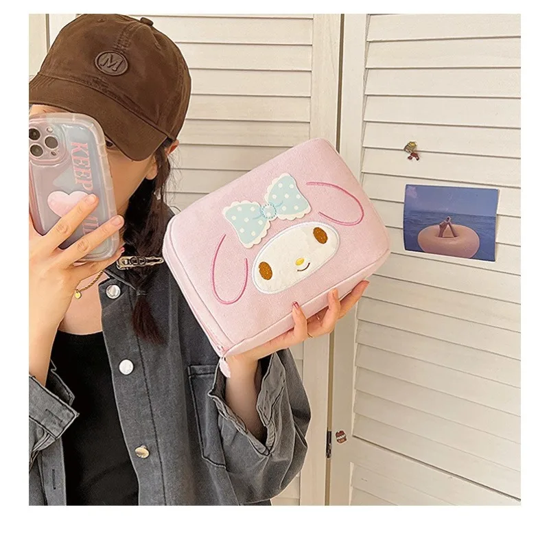 New Kawaii Sanrio Kuromi My Melody Hello Kitty Cosmetic Bag Cute Cartoon Pencil Case Portable Girly Heart Stationery Storage Bag