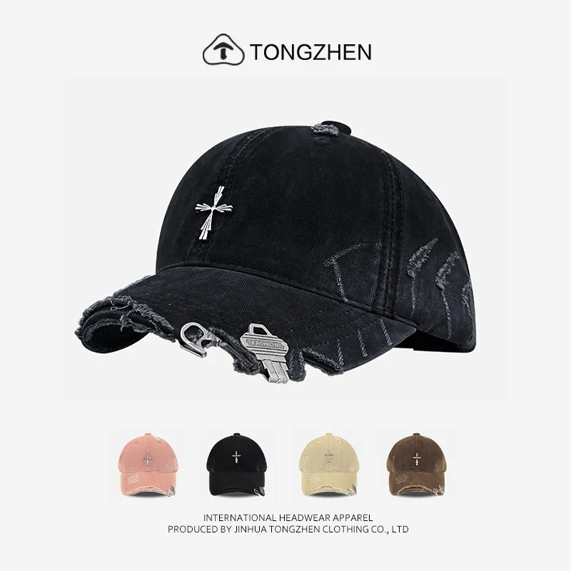 New Multiple Color Options American Vintage Heavy‑Duty Metal Distressed Baseball Cap Deep Crown Trendy Couple Fashion Peaked Hat