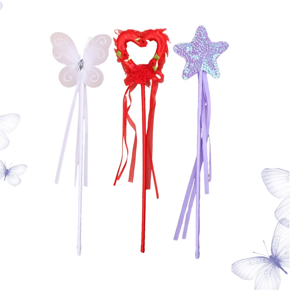 

3 Pcs Fairy Wands Heart Butterfly Pentagram Sticks Kids Toys Party Decorations Girl Gifts Role Play Accessories