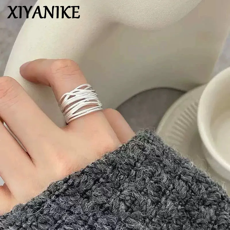 

XIYANIKE Irregular Multi-layer Lines Wide Adjustable Open Finger Rings For Women Fashion New Jewelry Gift Party кольцо
