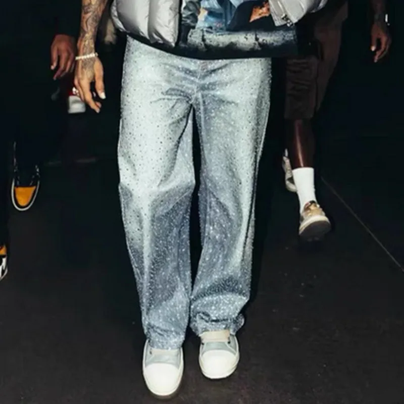 HKSH Jeans Lurus Chic Pasang Jalanan Tinggi Pria Baru Musim Semi Musim Panas Celana Fashion Ins Kasual Dicuci Antik HK6388