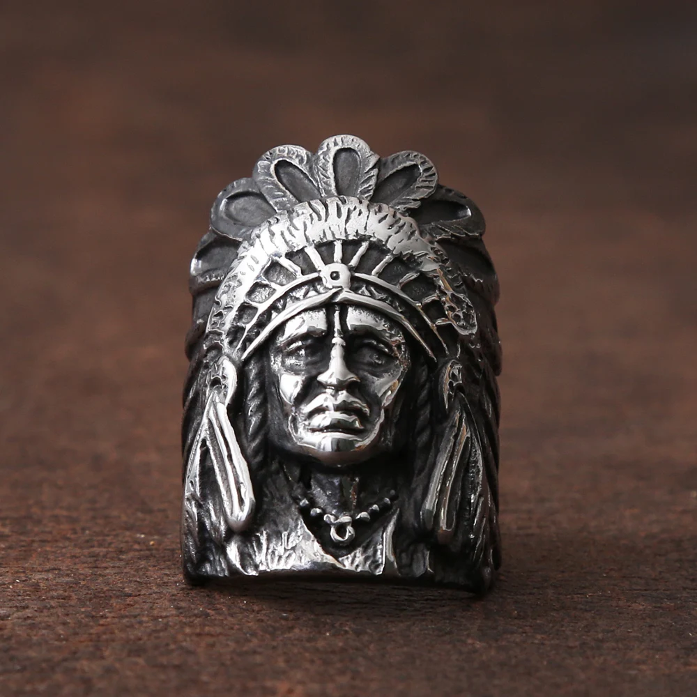 Vintage Indian Chief Rings For Men 316L Stainless Steel Biker Men\'s Ring Huge Punk Hip Hop Ring Fashion Jewelry Gift