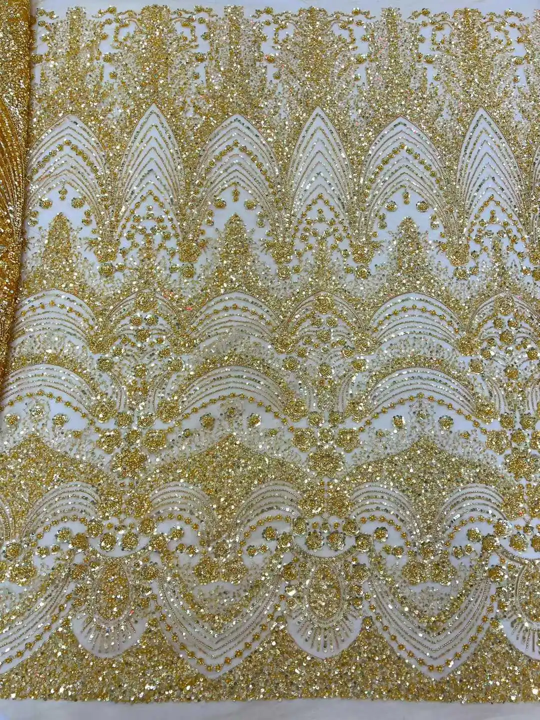 2026 New Design Luxury African Beaded Lace Fabric 5 Yards of African Sequins Lace Fabric For Wedding Party Gown Sewing Material 4