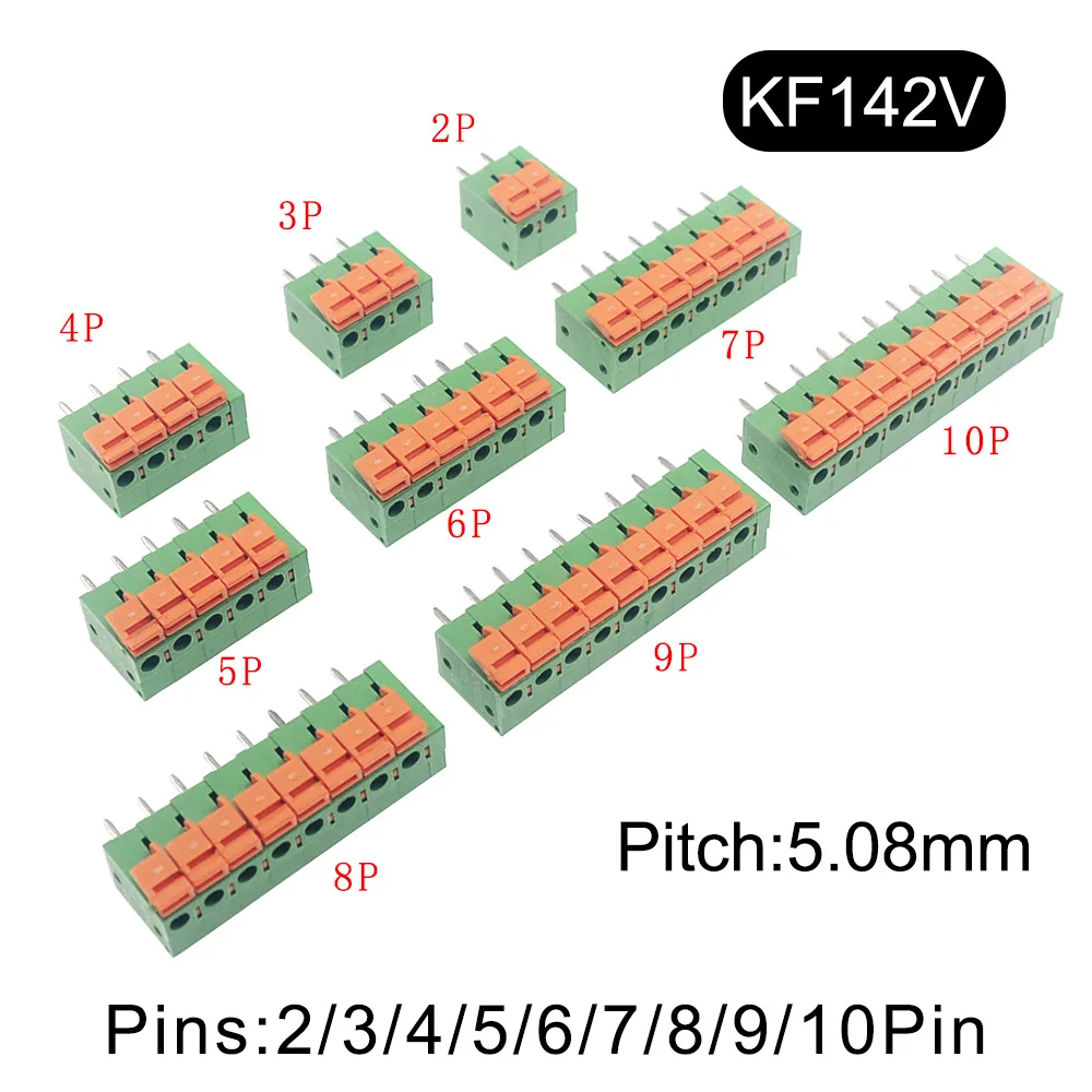 5/10 sztuk 5.08mm skok KF142V KF142R Push-in sprężyna bezśrubowa listwa zaciskowa prosta/ wygięta stopka 2/3/4/5/6/7/8/9/10P złącze PCB