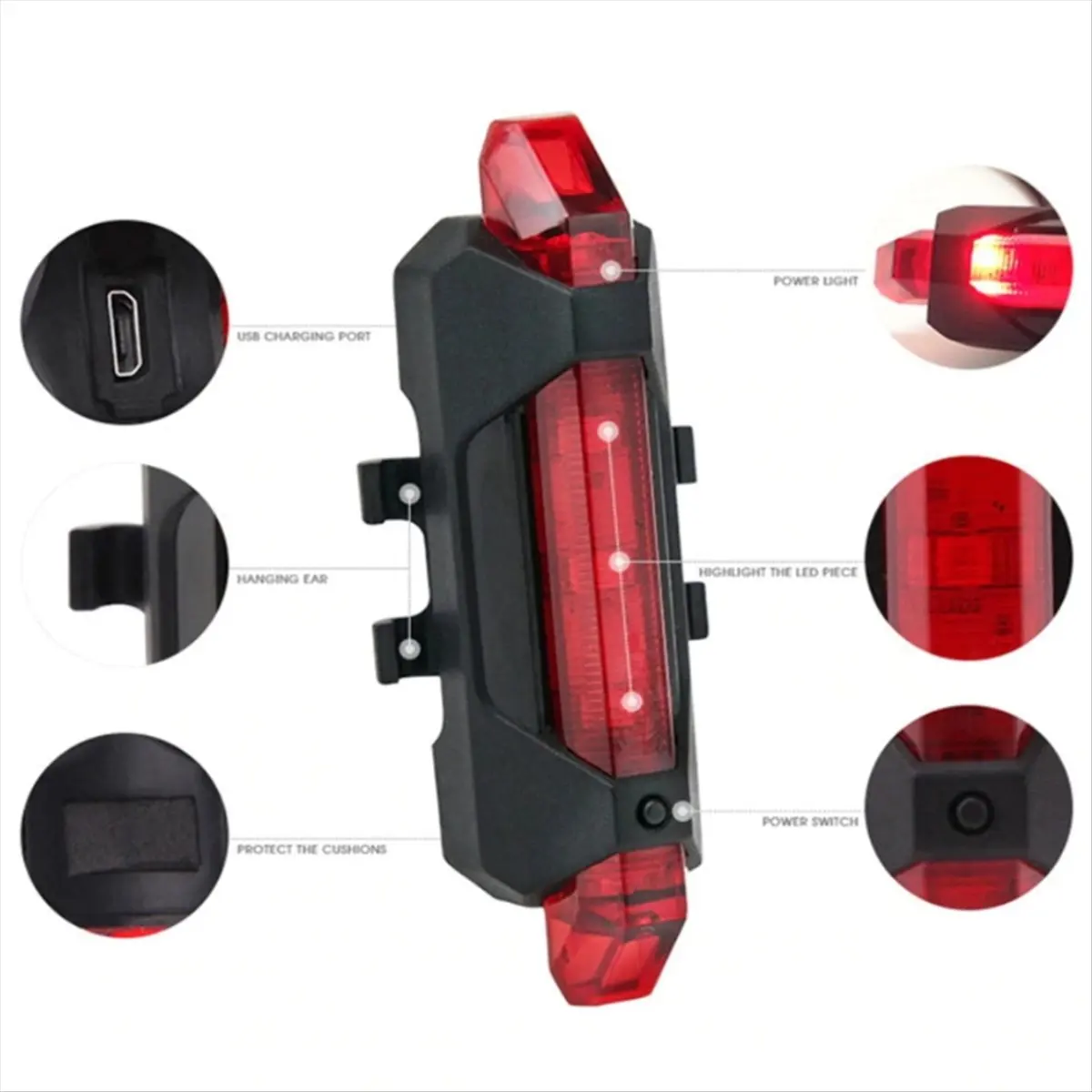 AD45 Rechargeable Bicycle Taillight - USB LED MTB/Road Bike Rear Light, Waterproof Cycling Flashlight with Multiple Modes