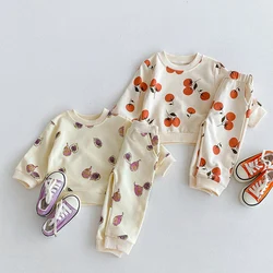 2024 New Autumn 0-4Yrs Newborn Baby Boys Girls Clothing Set Long Sleeved Cotton Printed T-shirt+Pants Infant Baby Clothing Suit