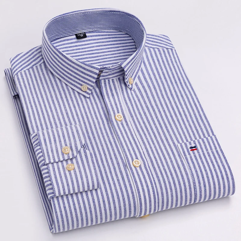 Large size 7XL100%cotton shirts for men Oxford plain Shirt quality oversized Long sleeve slim fit tops striped plaid clothing