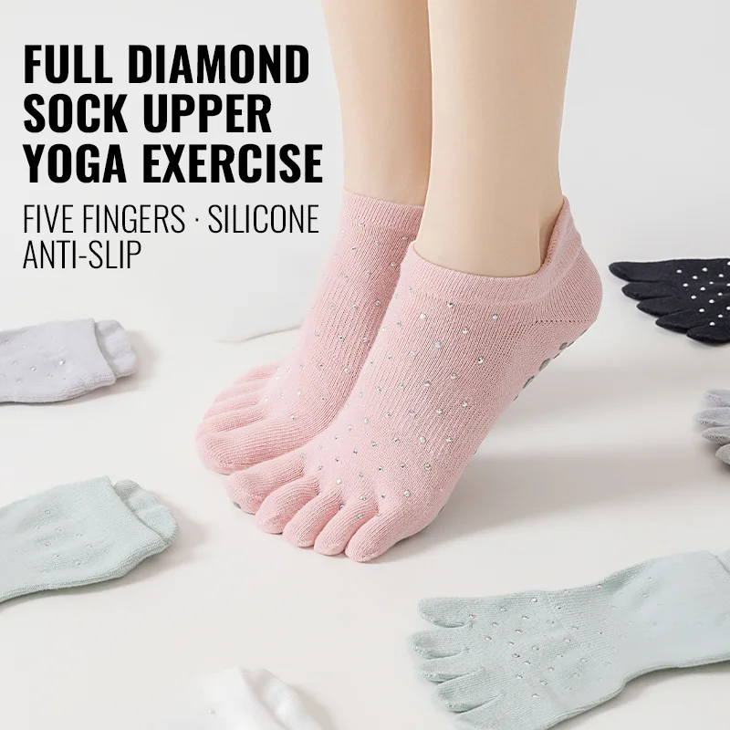 

MiiOW Yoga Sock Non-Slip Grip Pilates Sock Women Five Finger Socks Indoor Fitness Ankle Sock Split Toe Socks Diamond Decor Socks