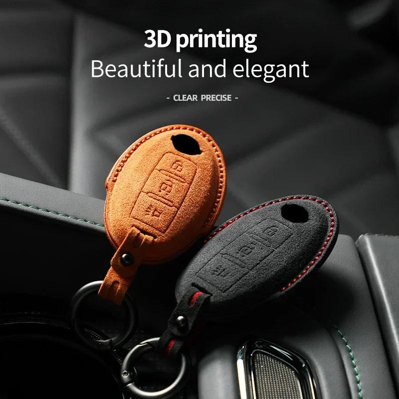 For Nissan Murano Pathfinder Armada Cube Quest 370Z Versa Tytan Juke J10 J11 Suede Car Key Case Shell Keychain for Nissan