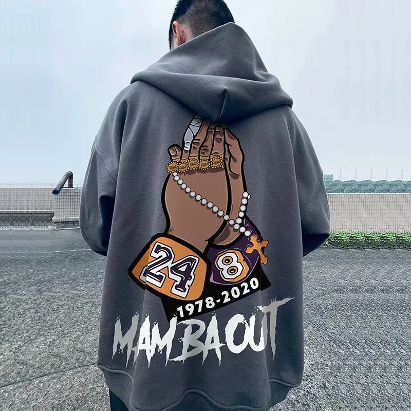 Langärmliger Kapuzenpullover aus Samtstoff, Kobe Bryant-Druck, Herbstmode, koreanischer Stil, Retro-Herrengröße M-8XL