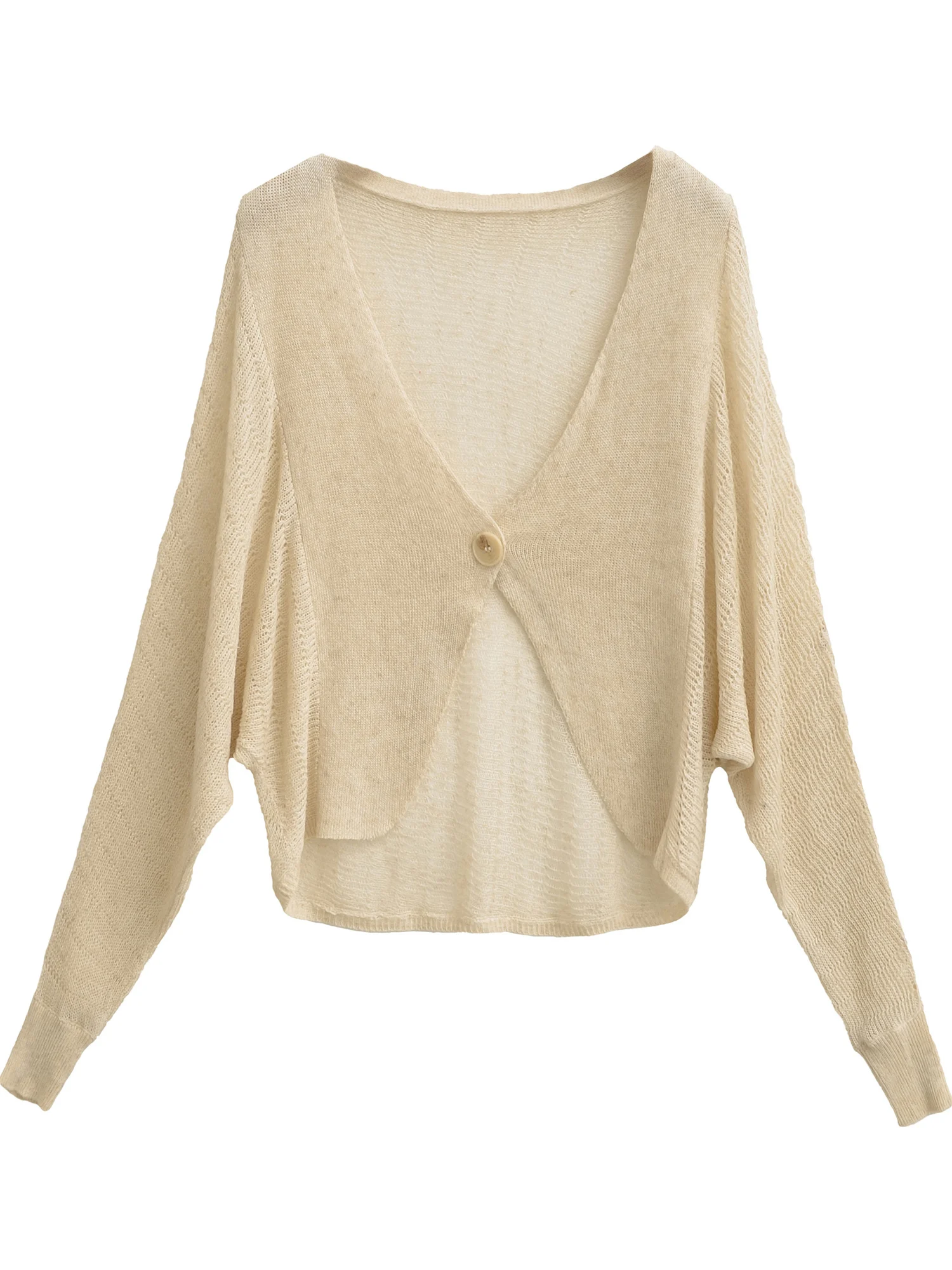 

Retro V-Ne Hollow out Knitwear Cardigan Women's Loose Slimming Linen Cover up Long Sve French Sle Faion Ladies' Wear