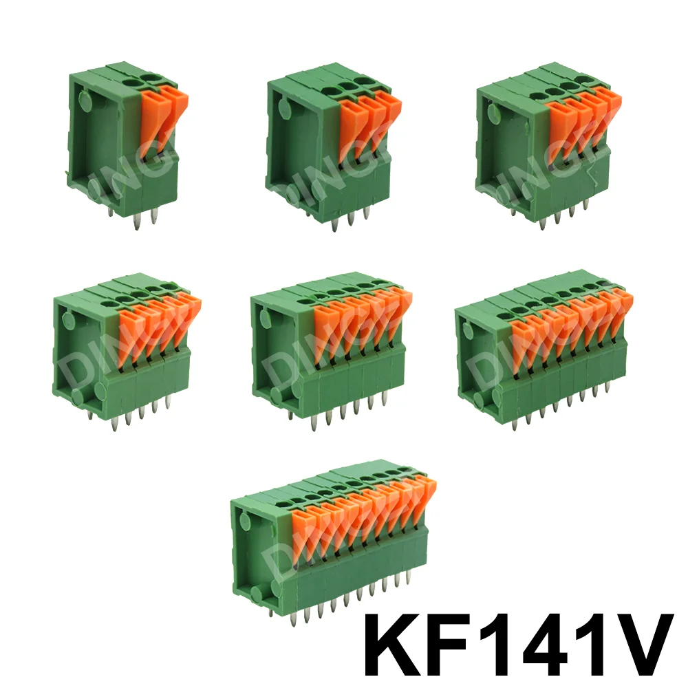 5PCS KF141V KF141R 2.54mm Pitch Straight&Bent  Push-in Spring Screwless Terminal Block Foot 2/3/4/5/6/7/8/9/10P PCB Connector