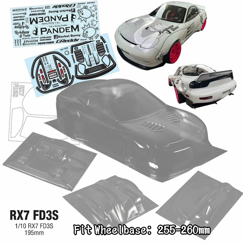 1/10 PC RC RX7 FD3S Wide Body Shell 195mm Width Lampshade Tail Transparent Shell Body For Turing Dirft Mst Yokomo Hpi Hsp
