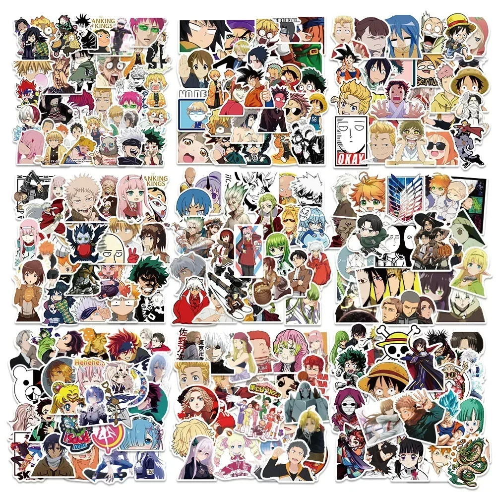 100/300Pcs 혼합 애니메이션 스티커 만화 스티커 데칼 노트북 오토바이 수하물 전화 방수 스티커 어린이 장난감