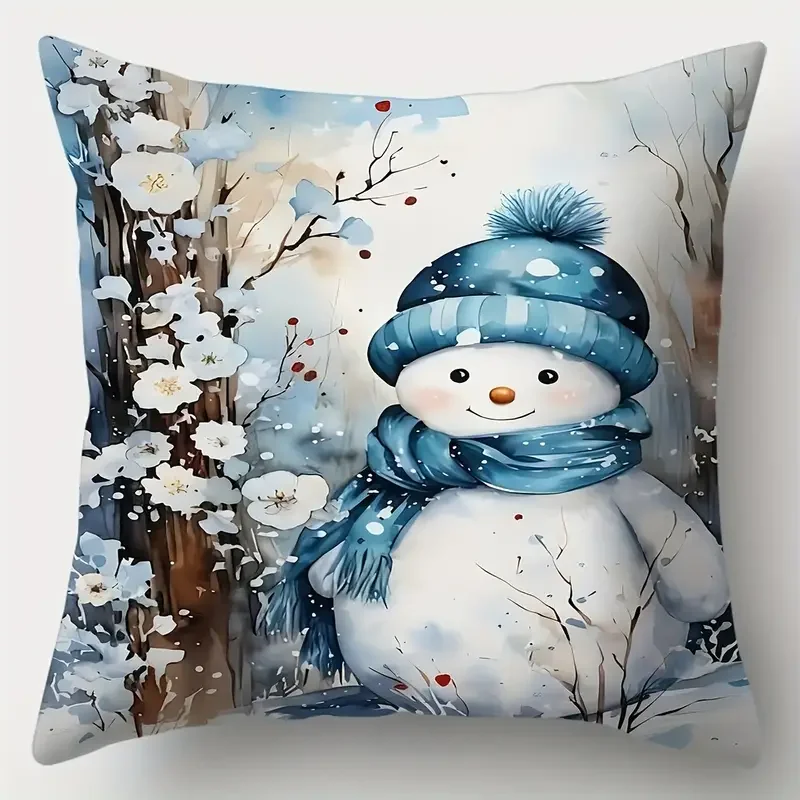 1pcs Christmas Pillow Set - reindeer, snowman, and Santa Claus patterns Soft polyester fiber, 18inch for sofa decoration