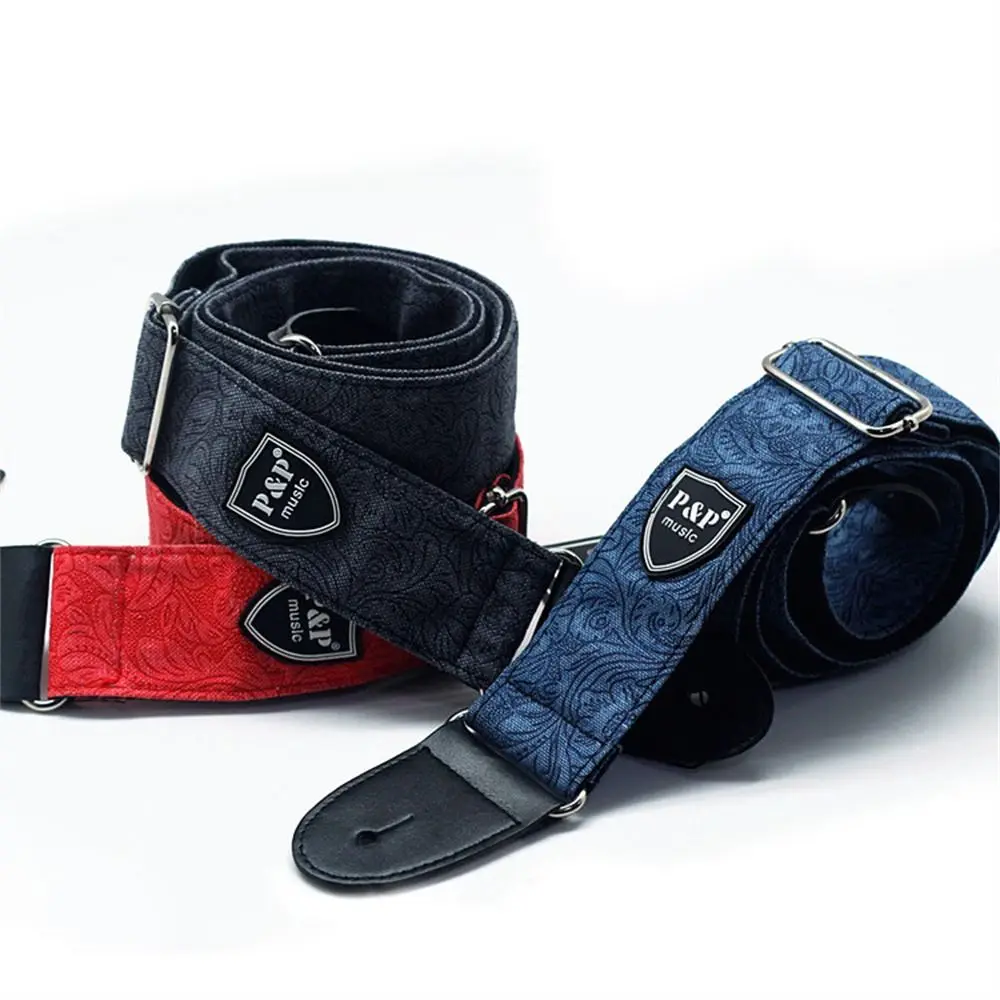 Adjustable Guitar Strap Vintage Embossed Electric Guitar Belts Retro Style Denim Cotton Acoustic Guitar Strap Classical Bass