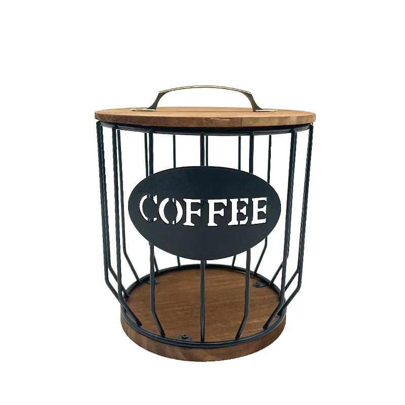 

Coffee capsule storage rack with lid, large capacity wrought iron display rack