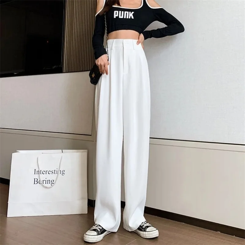 

Women'S Loose Spring Summer 2025 New High Waist Wide Legs Slim Casual Trousers Korean Fashion Trend Female Suit Straight Pants