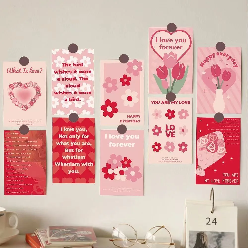 

10Pcs Valentine's Day Postcards: Floral Hearts Confession High-Quality Background Indoor Desktop Wall Decor Cards