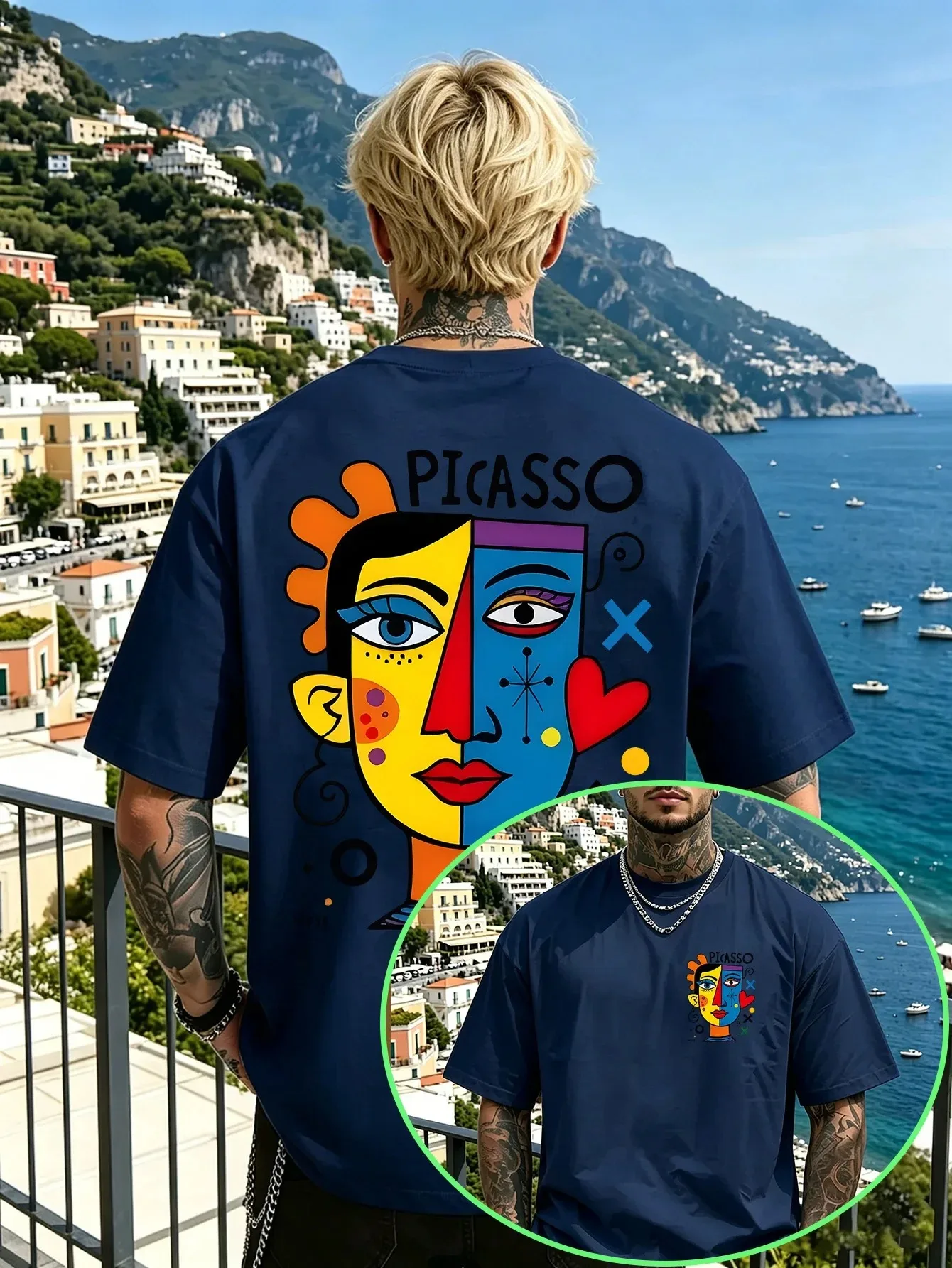 Unisex  Cotton Picasso Art Retro T-Shirt with Abstract Cubist Face Pattern Modern Art Casual Summer Crew Neck Streetwear