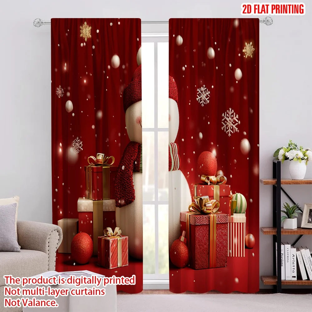 

2pcs,2D plane printing Popular Curtain Panels Snowman Cartoon Snowflake Gift Polyester Easy Install (without rod) Home Decor