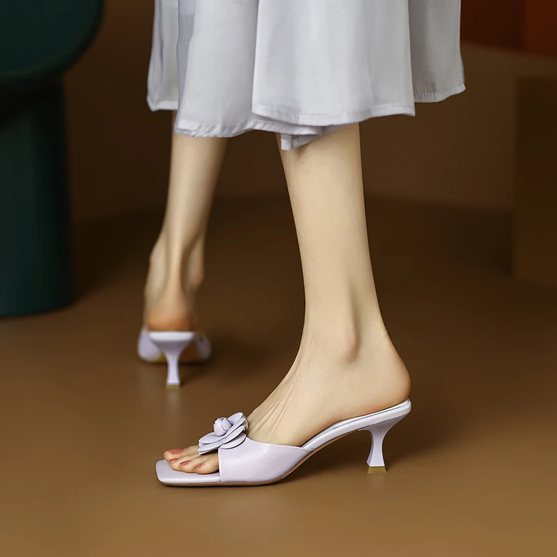 2024 letnie buty damskie Peep Toe pantofle biurowe damskie z prawdziwej skóry ręcznie robione buty dla kobiet na wysokim obcasie
