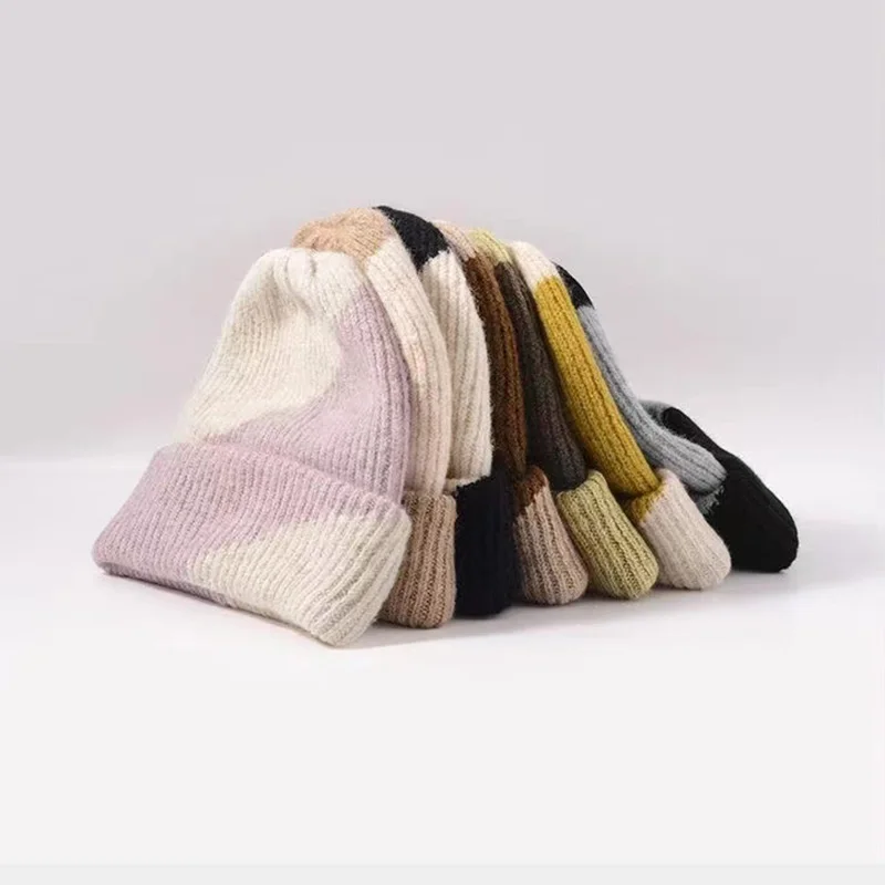 2022 High quality Cashmere Winter Hats For Women Wool Knit striped Couple Cap Lady Thread Knitted Beanie Chapeau Warm Bonnet