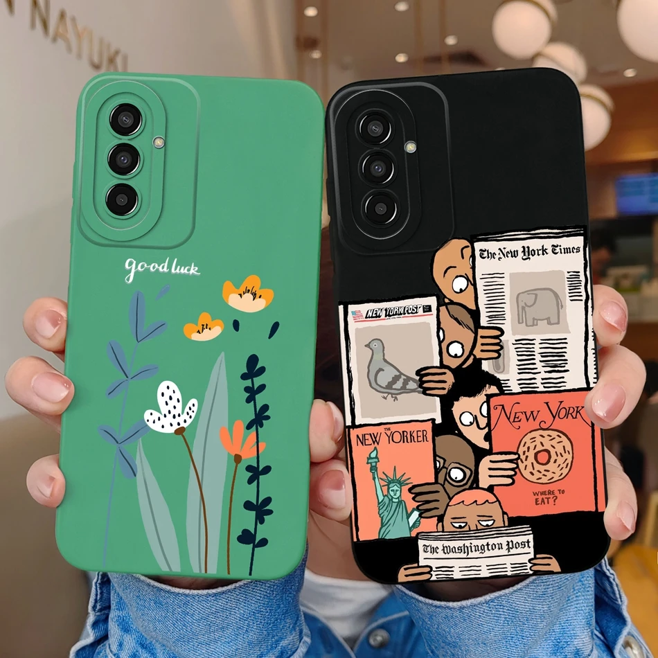 For Samsung Galaxy M13 M14 Case Cute Cartoon Liquid Silicone Lens Protection Shockproof Phone Cover For Samsung M 13 14 Couqe