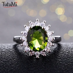 925 Sterling Silver Ring Jewelry Flower Rings with Peridot Wedding Engagement Rings for Women