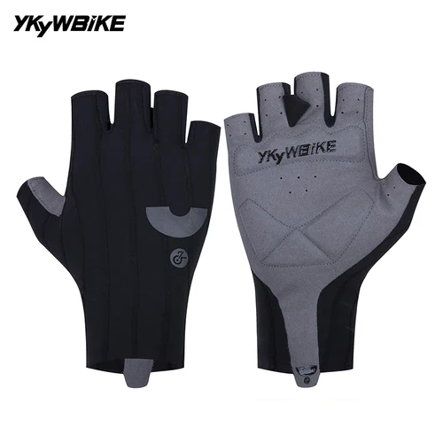 Imagen 2 del producto YKYWBIKE-guantes de ciclismo de verano, guantes deportivos de bicicleta a rayas aerodinámicas tejidas de medio dedo, guantes MTB para bicicleta de carretera que absorben los golpes