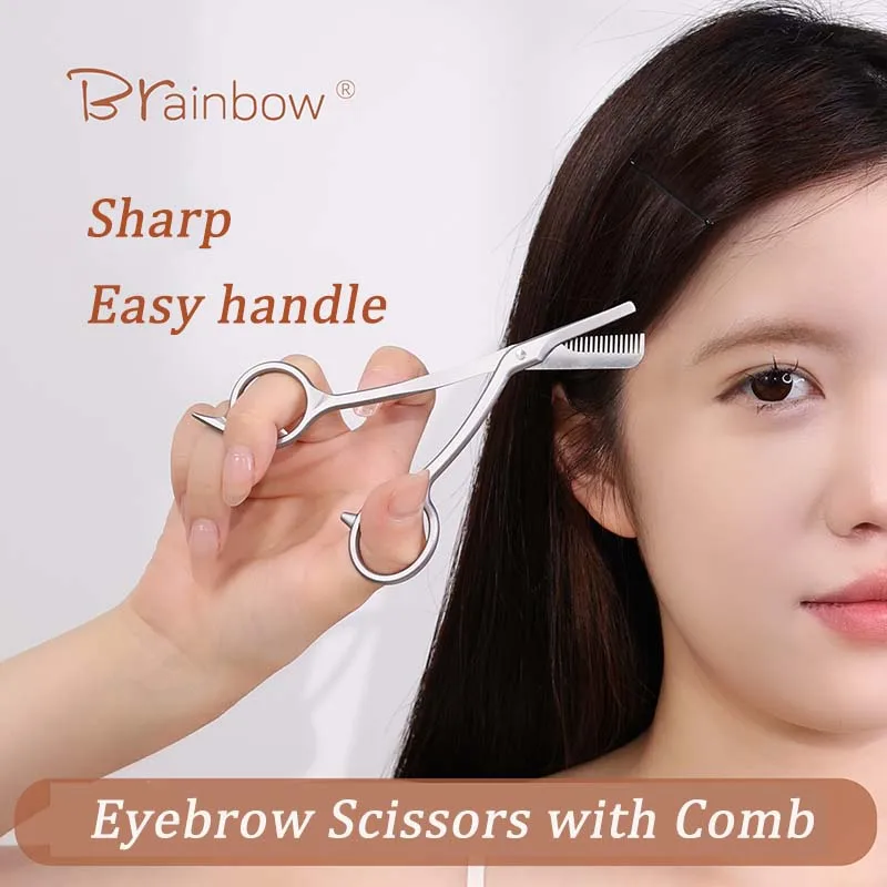 Brainbow Stainless Steel Eyebrow Scissors With Eyebrow Comb High Quality Makeup Eyebrow Trimming Knife Hair Remover Shaver Tool