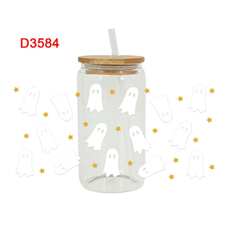 UV DTF Transfer Sticker Halloween Horry For The 16oz Libbey Glasses Wraps Bottles Cup Sticker DIY Waterproof D3583