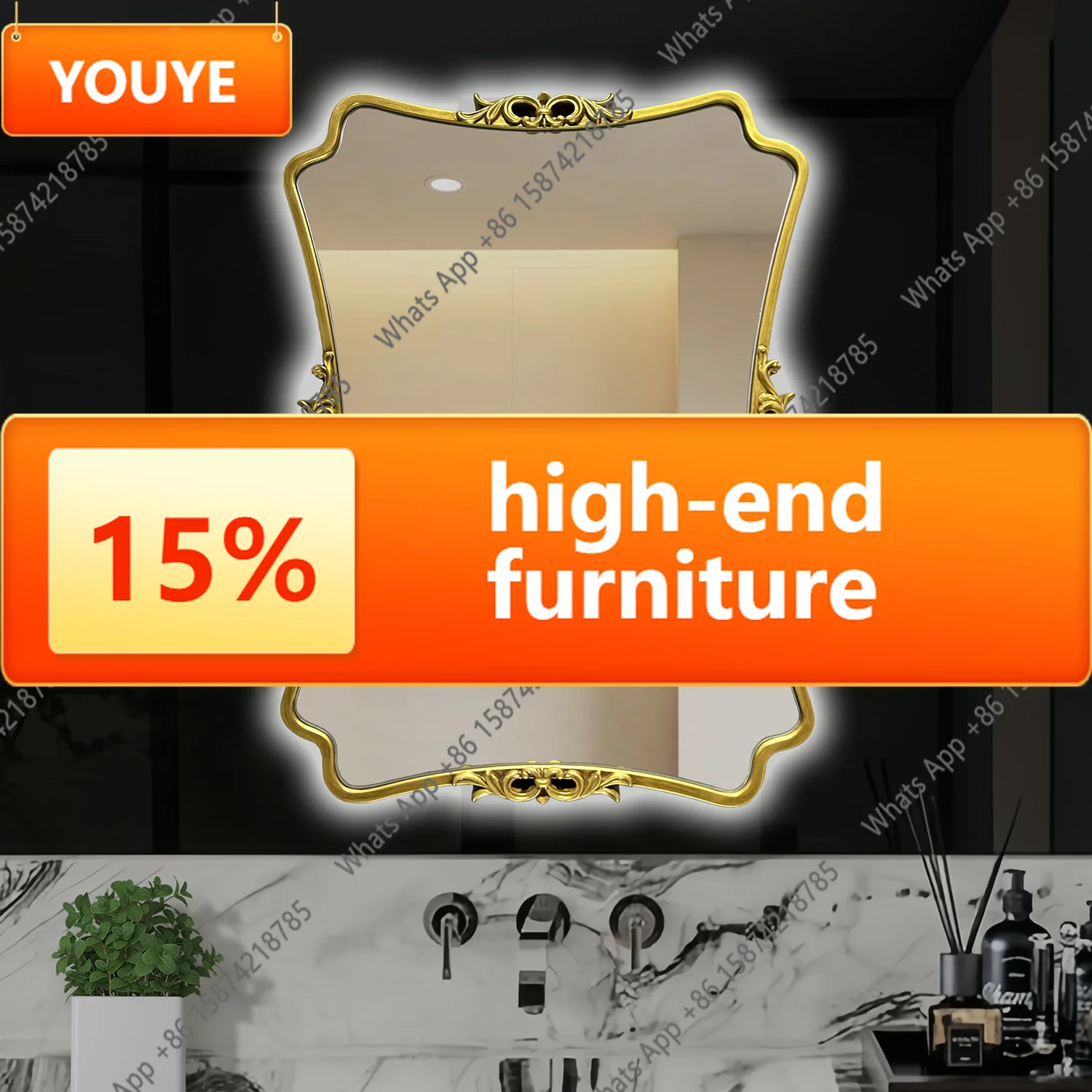 

PC American retro bathroom mirror entryway wall mounted French bathroom mirror creative LED smart bathroom dressing mirror