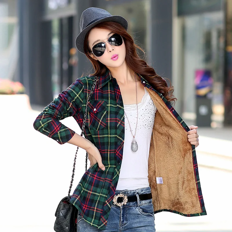 2026 New Women's Warm Plaid Shirt - Fleece Lined Thickened British Style Slim Fit Long Sleeve Blouse | Cross-Border Bestseller