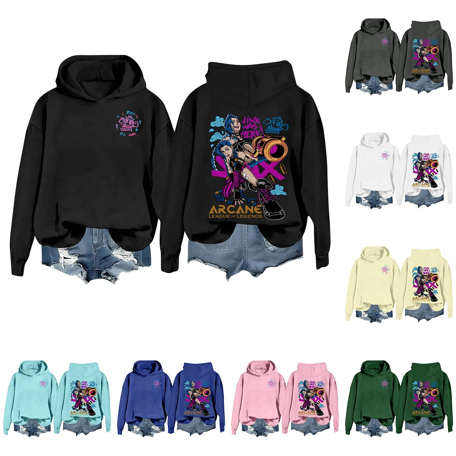 Arcane Jinx Hoodie Graffiti Grunge Style Kpop Clothes Anime Sweatshirt Streetwear Unisex Women And Men Clothing New ﻿