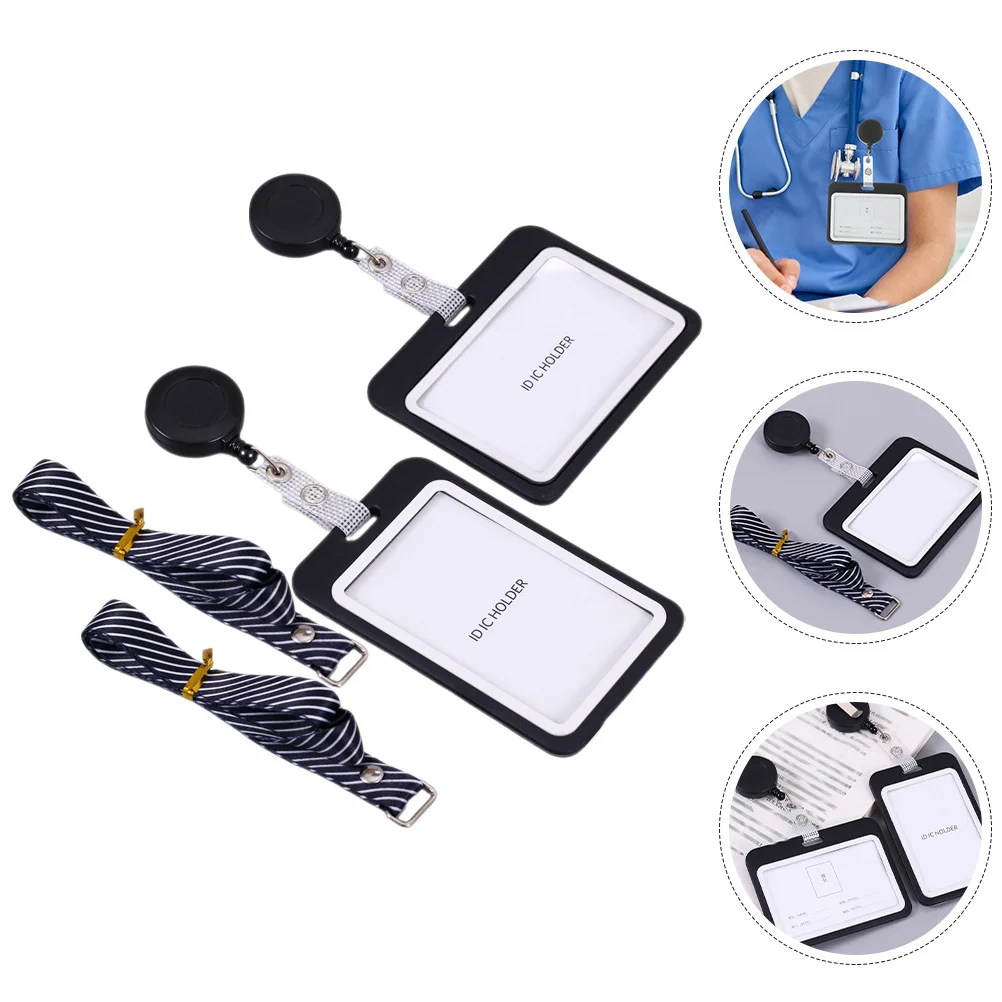 

2pcs Work Badge Holder Clear Id Badge Sleeve Transparent Cards Covers For Lanyard Card Storage Organizer Protective