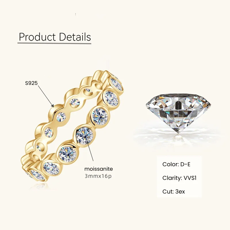 IOGOU Original 925 Sterling Silver Eternity Band for Women 3mm D Color VVS1 Moissanite Finger Ring Wedding Jewelry Accessories