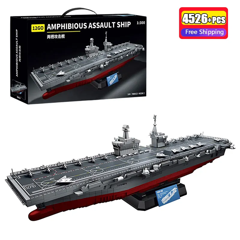 

4526Pcs Military Series Type 076 Amphibious Assault Ship Model Building Blocks Large Aircraft Carrier Bricks Toy For Boys Gifts