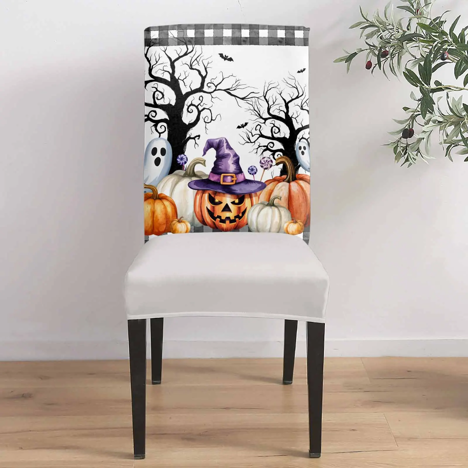 

Halloween Pumpkin Ghost Trees 4/6/8PCS Spandex Elastic Chair Case For Wedding Hotel Banquet Dining Room