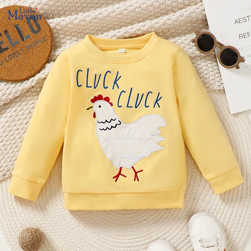 Little maven 2024 Baby Girls Clothes Spring and Autumn Cartoon Cock Sweatshirt Animal Children Casual Tops for Kids 2-7 year