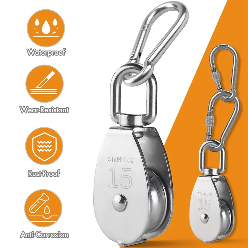 M15 Stainless Steel Pulley System Kit-Heavy-Duty Pulley Wheel, Pulley Block With Nylon Rope, For Lifting, DIY Projects Durable