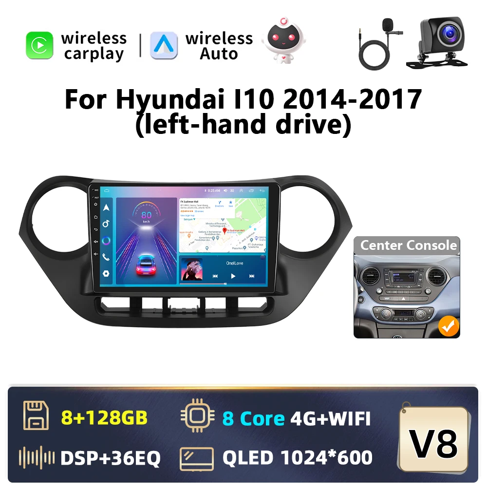 Podofo Carplay 4G Android 2 din Autoradio Voor Hyundai I10 2014-2017 Android Auto GPS Navigatie WiFi DSP Bluetooth RDS FM Audio