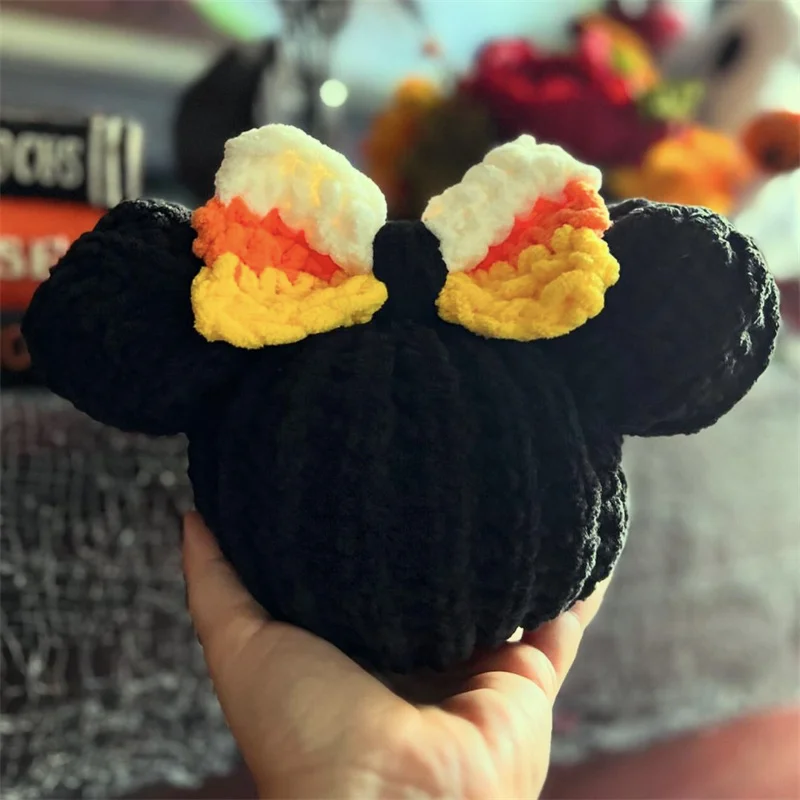 Cute Mouse pumpkin oranment Bow decoration home decoration ornaments Thanksgiving Harvest Day Handmade crocheted pumpkin