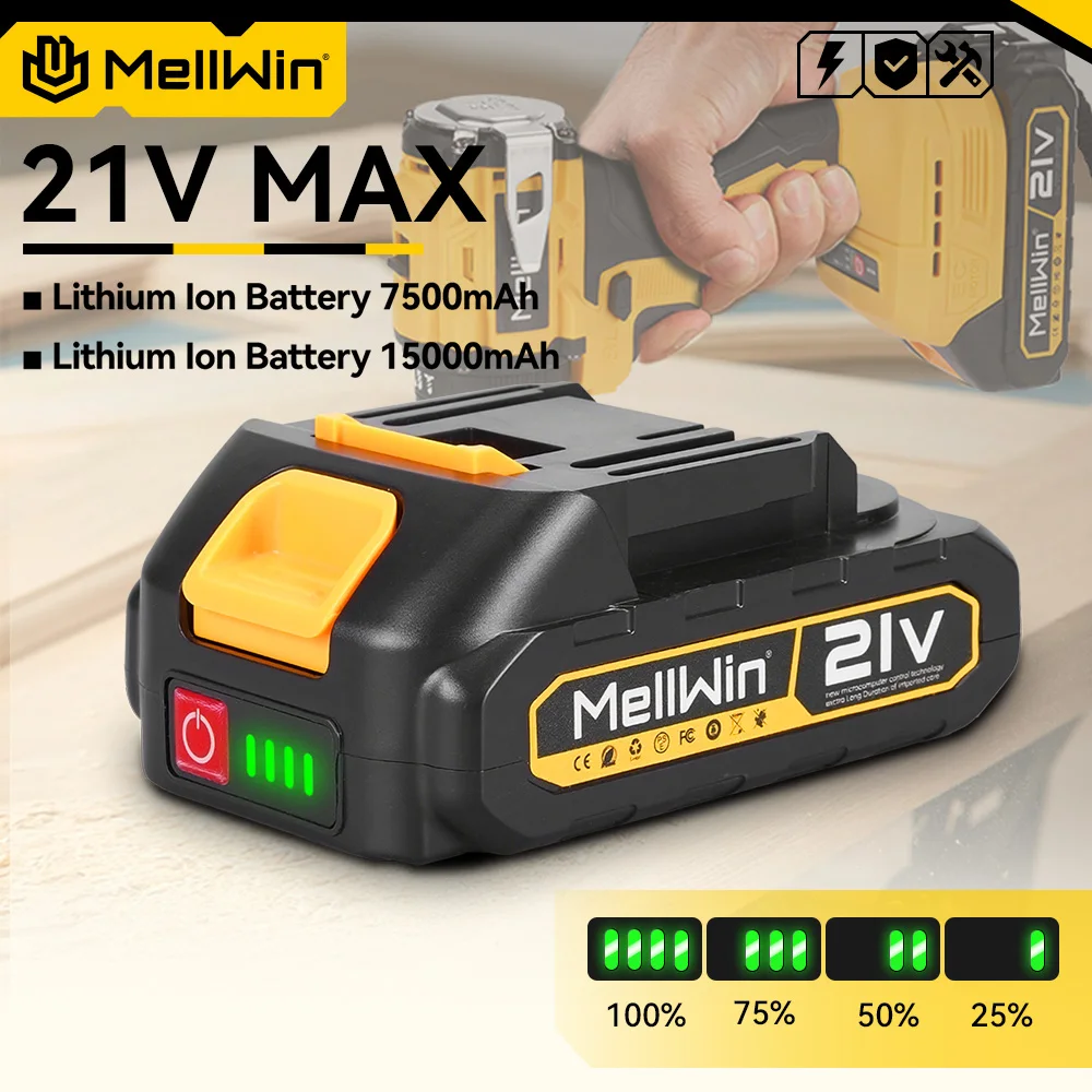Batería recargable MELLWIN, herramienta eléctrica de 7500mAh, batería de litio, paquete de baterías indicadoras Led para pines de batería Makita de 18v