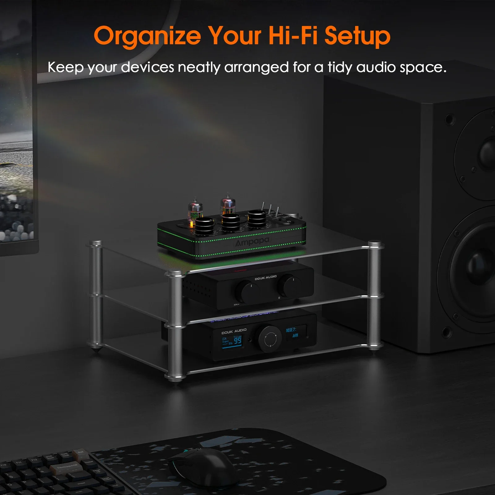 Douk Audio Metal Amplifier Support HiFi Home Audio System Amplifier/ Preamp/ DAC Rack Mount Stand Bracket