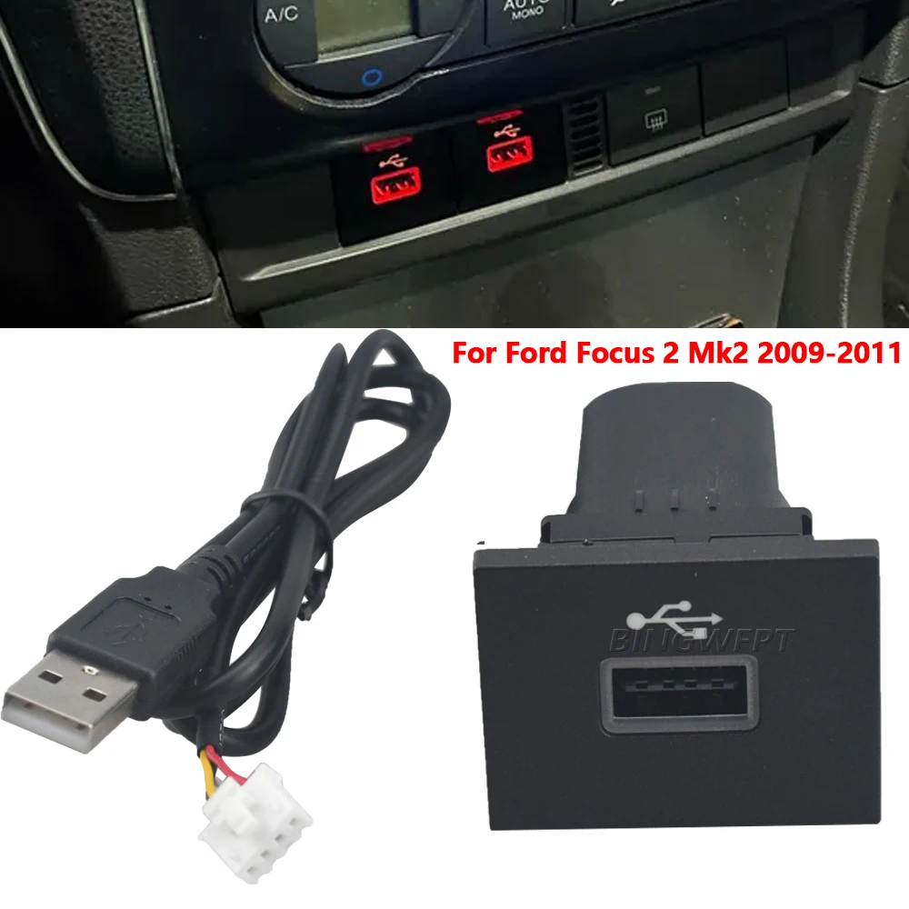 For Ford Focus 2 Mk2 2009-2011 Car Black/Silver USB Input Adapter Audio Radio u-disk flash Socket Interface Cable Accessories